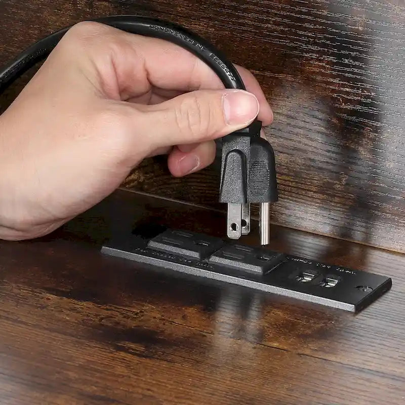 Meuble platine vinyle avec lumières LED, station de charge et roulettes, noir et marron