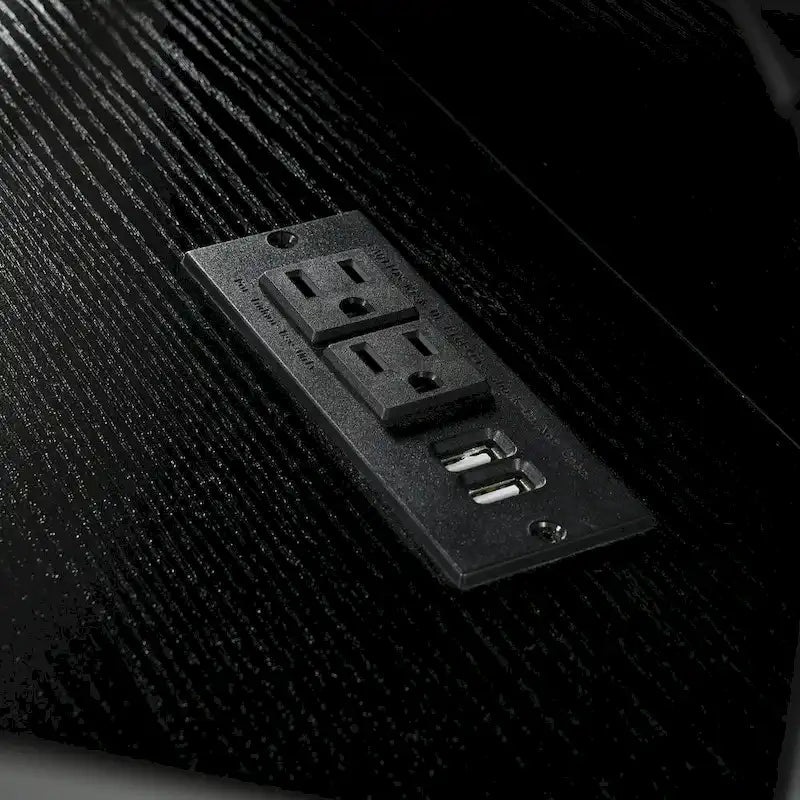 Meuble platine vinyle avec lumières LED, station de charge et roulettes, noir et marron