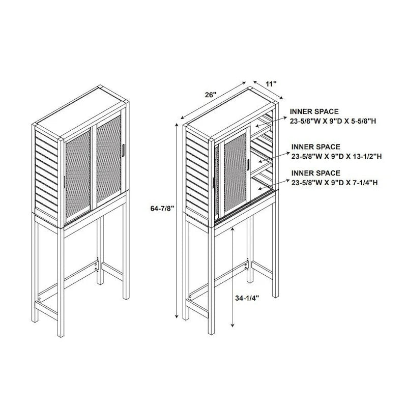 Meuble de rangement WC en bambou avec portes coulissantes finition naturelle