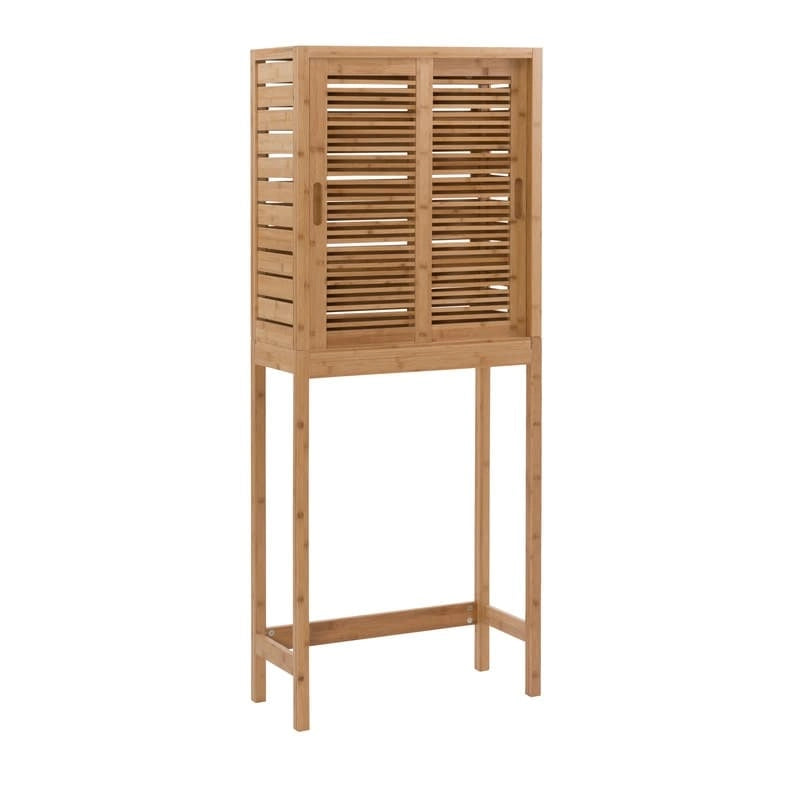Meuble de rangement WC en bambou avec portes coulissantes finition naturelle