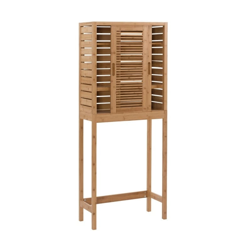 Meuble de rangement WC en bambou avec portes coulissantes finition naturelle