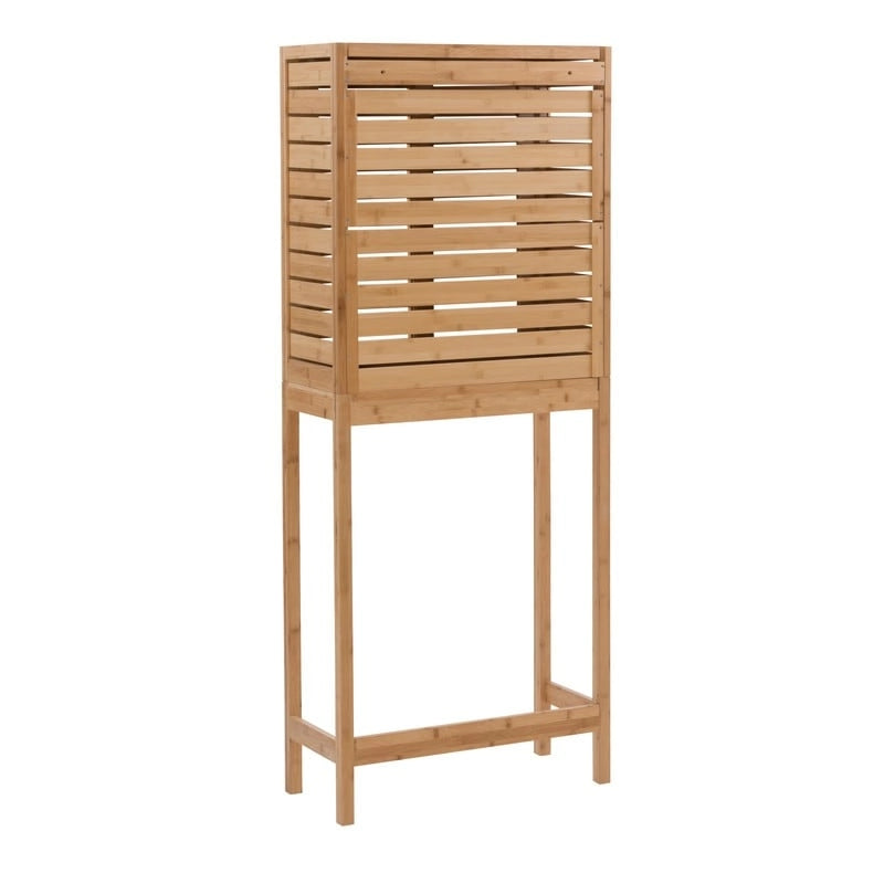 Meuble de rangement WC en bambou avec portes coulissantes finition naturelle