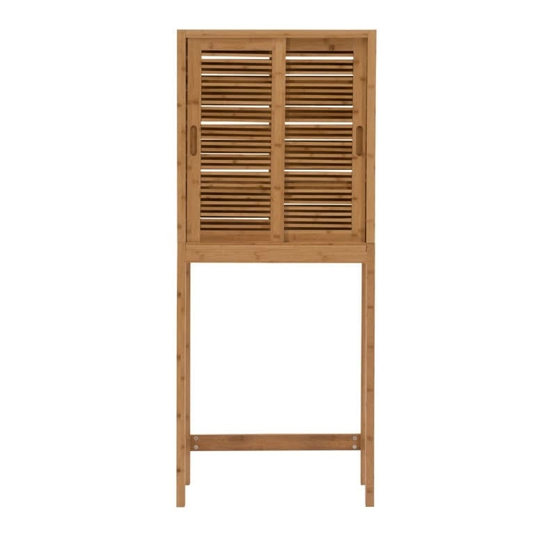 Meuble de rangement WC en bambou avec portes coulissantes finition naturelle
