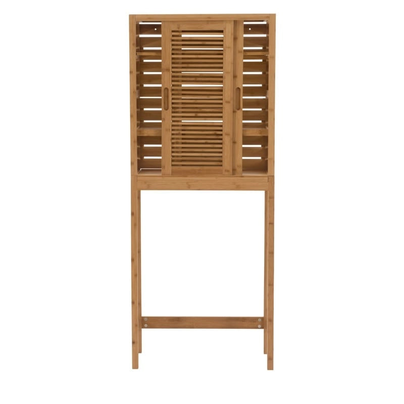 Meuble de rangement WC en bambou avec portes coulissantes finition naturelle