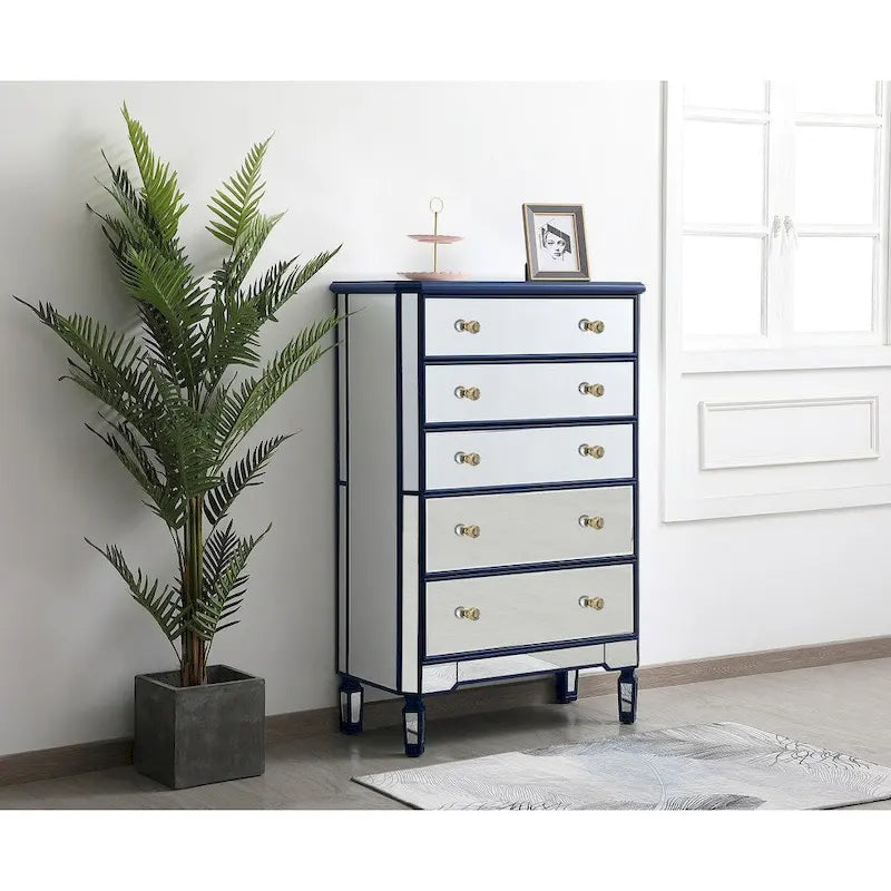 Commode à 5 tiroirs avec miroir Argent Noir Blanc antique