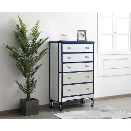 Commode à 5 tiroirs avec miroir Argent Noir Blanc antique