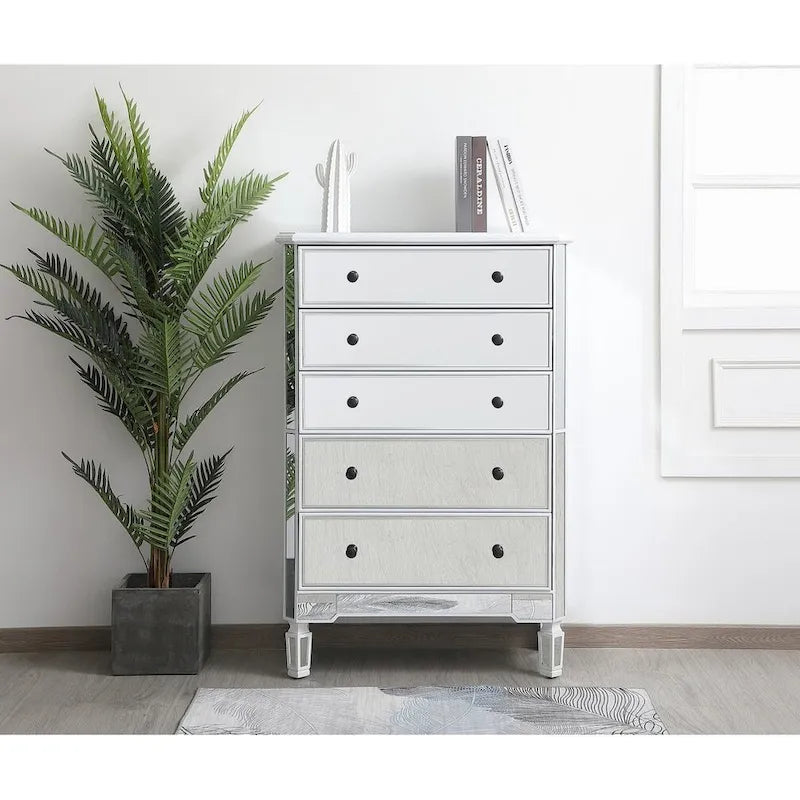 Commode à 5 tiroirs avec miroir Argent Noir Blanc antique