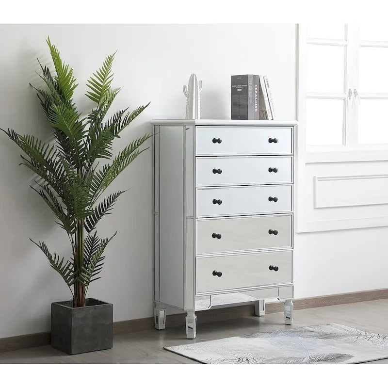Commode à 5 tiroirs avec miroir Argent Noir Blanc antique