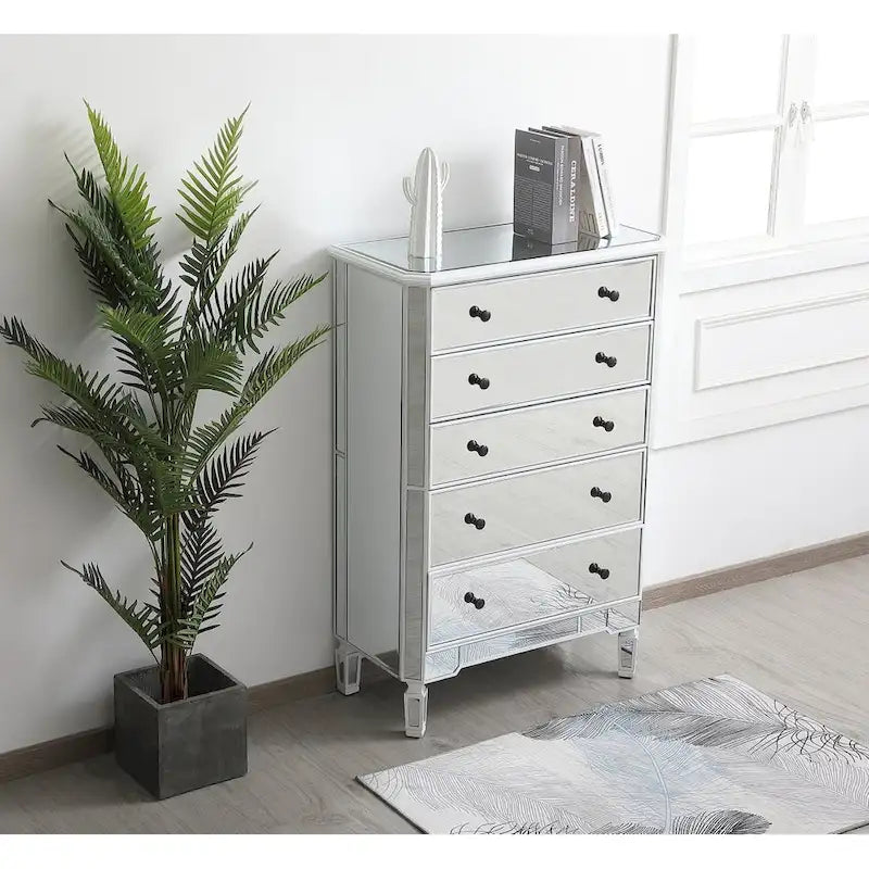Commode à 5 tiroirs avec miroir Argent Noir Blanc antique