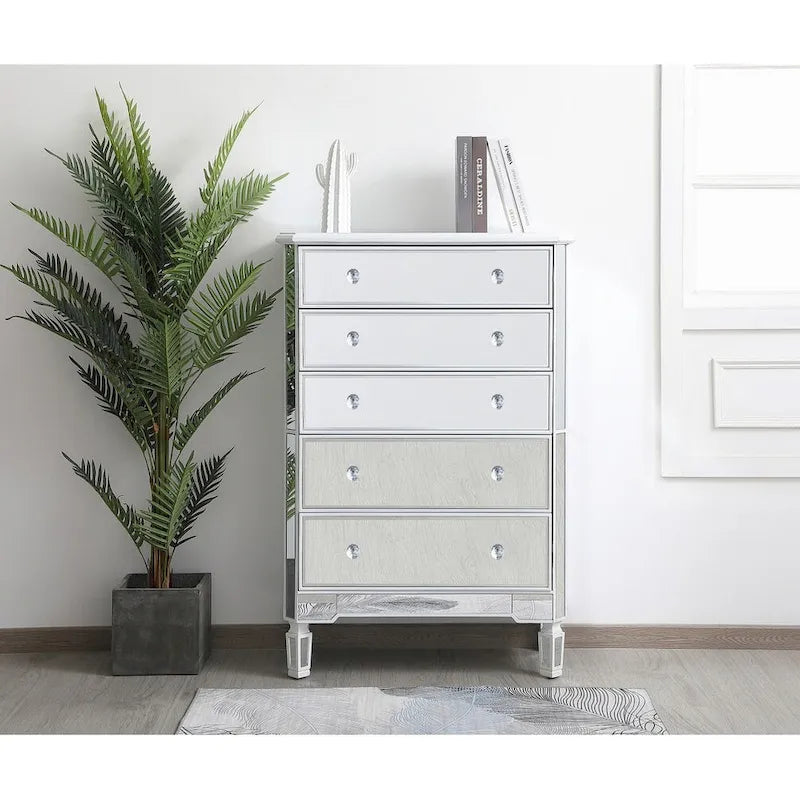 Commode à 5 tiroirs avec miroir Argent Noir Blanc antique