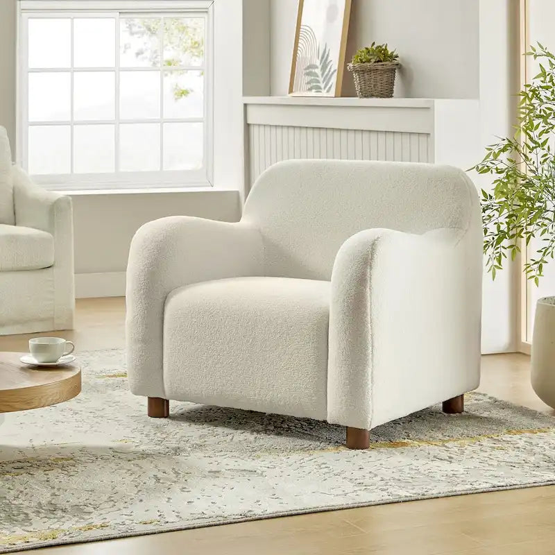 Fauteuil d'appoint rembourré Bouclé avec pieds en noyer massif