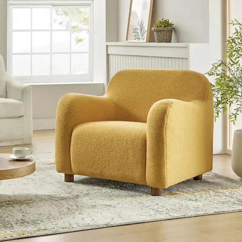 Wayne 35 Wide Boucle Upholstered Teddy Accent Chair with Solid Wood Legs by HULALA HOME