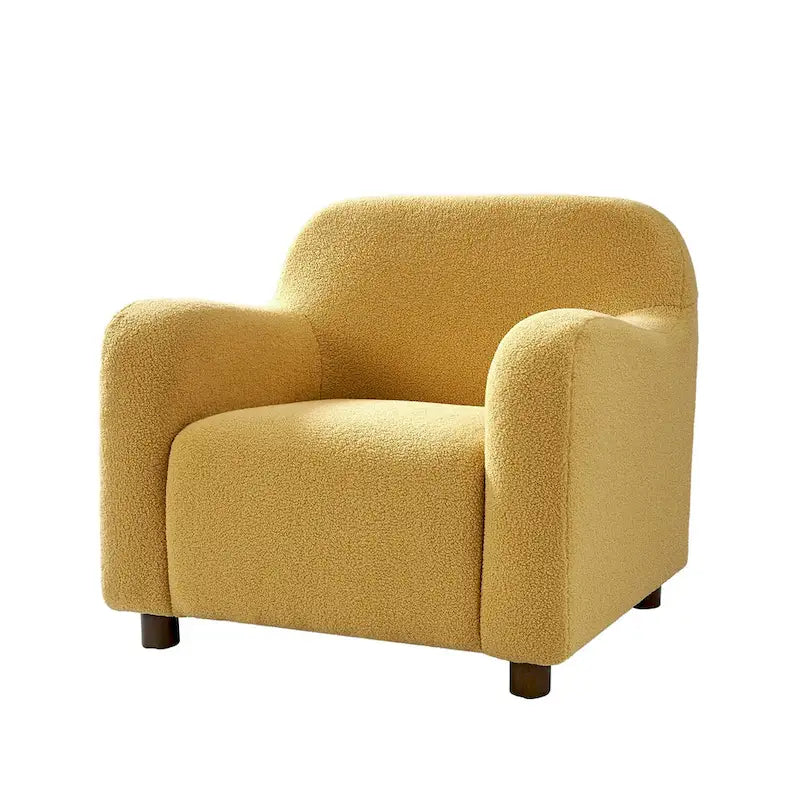 Fauteuil d'appoint rembourré Bouclé avec pieds en noyer massif