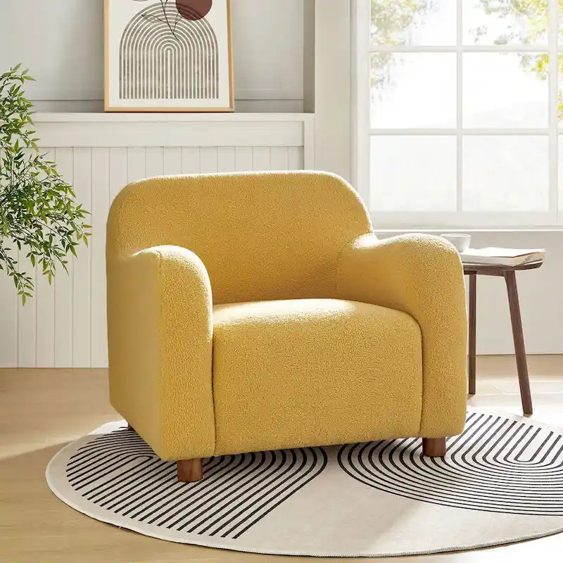 Fauteuil d'appoint rembourré Bouclé avec pieds en noyer massif