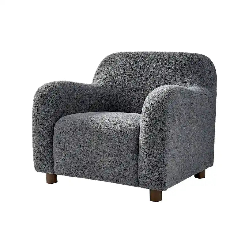 Fauteuil d'appoint rembourré Bouclé avec pieds en noyer massif