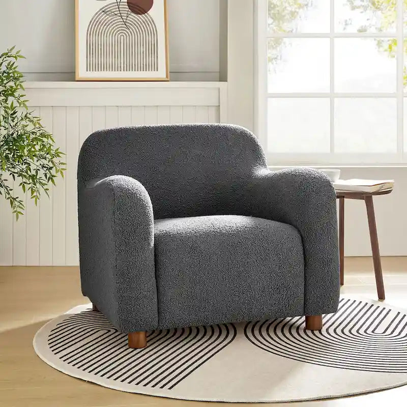 Fauteuil d'appoint rembourré Bouclé avec pieds en noyer massif