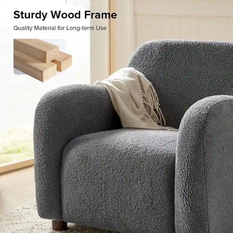 Fauteuil d'appoint rembourré Bouclé avec pieds en noyer massif