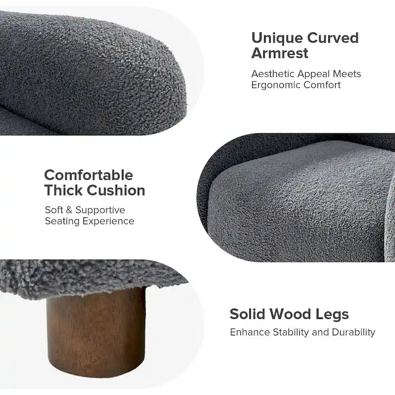 Fauteuil d'appoint rembourré Bouclé avec pieds en noyer massif