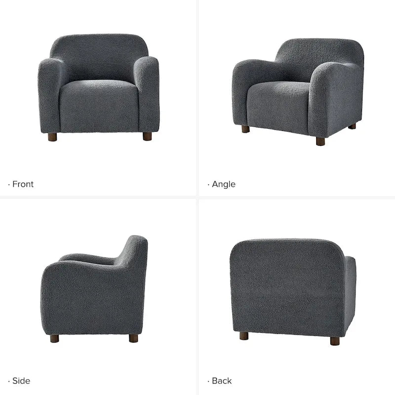 Fauteuil d'appoint rembourré Bouclé avec pieds en noyer massif