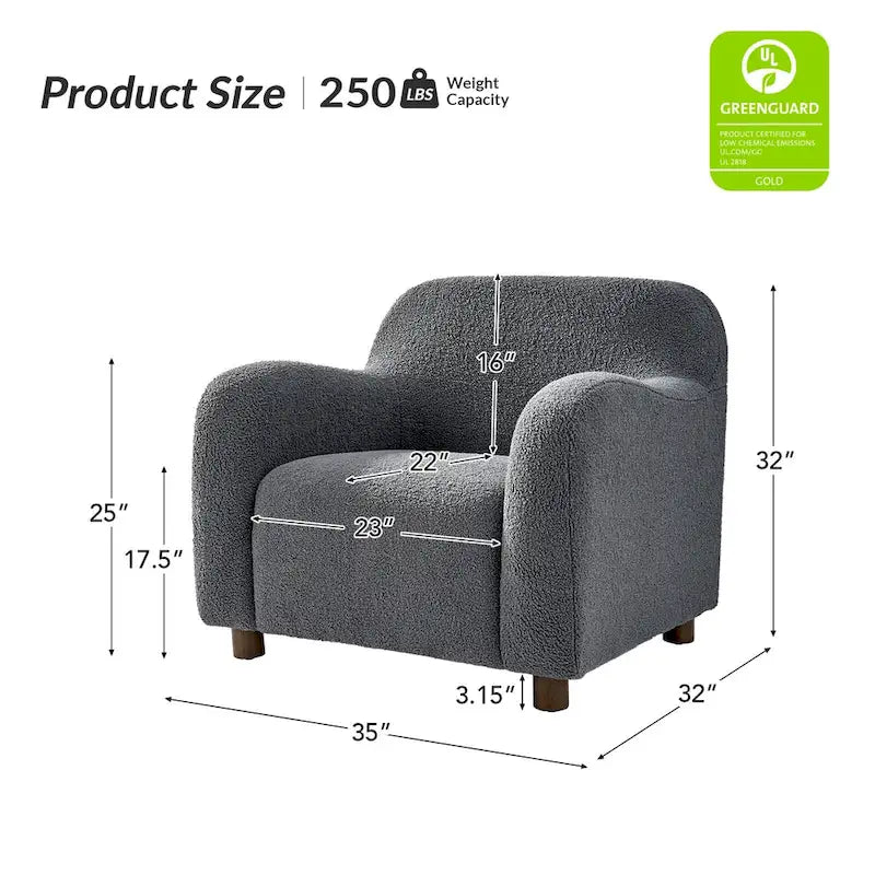 Fauteuil d'appoint rembourré Bouclé avec pieds en noyer massif