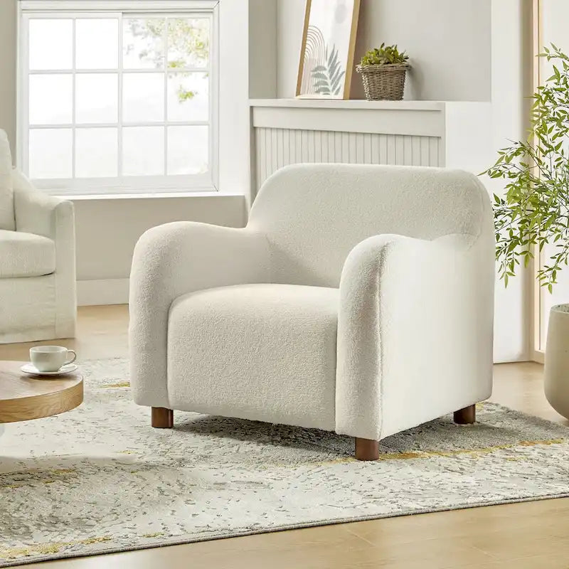 Fauteuil d'appoint rembourré Bouclé avec pieds en noyer massif