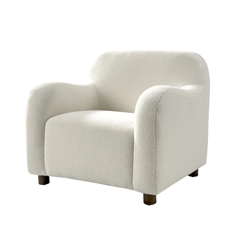 Fauteuil d'appoint rembourré Bouclé avec pieds en noyer massif