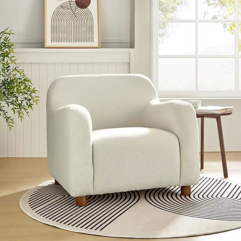 Fauteuil d'appoint rembourré Bouclé avec pieds en noyer massif