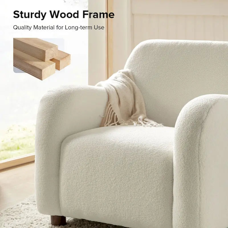 Fauteuil d'appoint rembourré Bouclé avec pieds en noyer massif