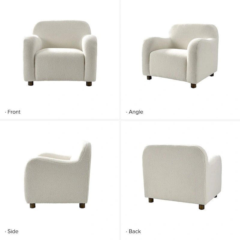 Fauteuil d'appoint rembourré Bouclé avec pieds en noyer massif
