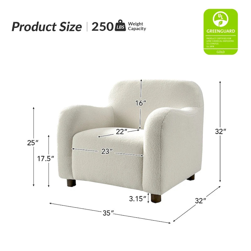 Fauteuil d'appoint rembourré Bouclé avec pieds en noyer massif