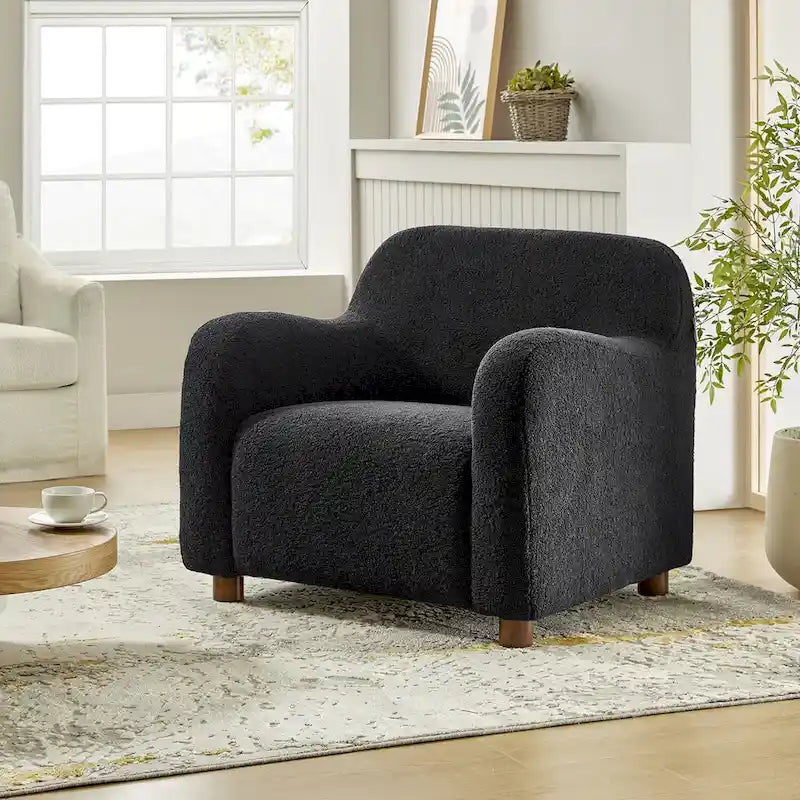 Fauteuil d'appoint rembourré Bouclé avec pieds en noyer massif