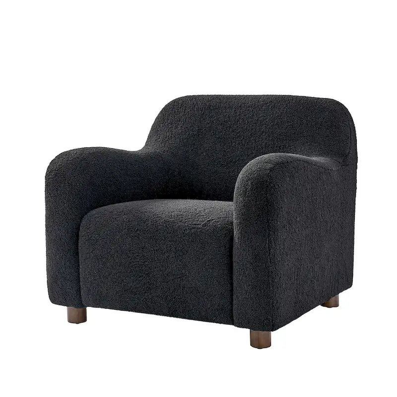 Fauteuil d'appoint rembourré Bouclé avec pieds en noyer massif