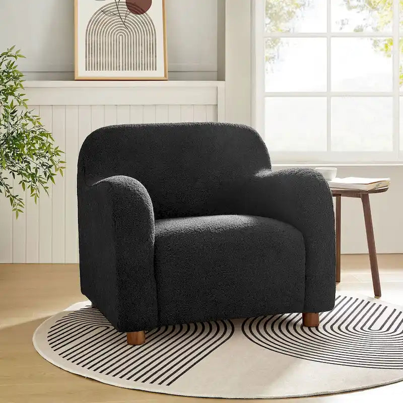 Fauteuil d'appoint rembourré Bouclé avec pieds en noyer massif