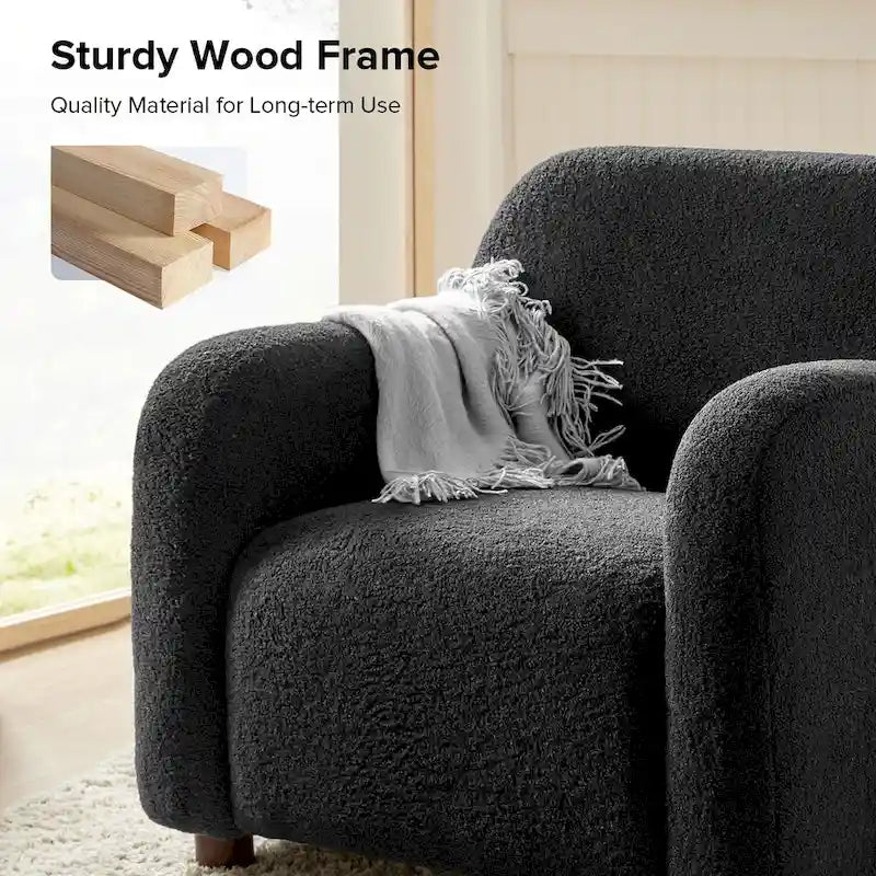 Fauteuil d'appoint rembourré Bouclé avec pieds en noyer massif