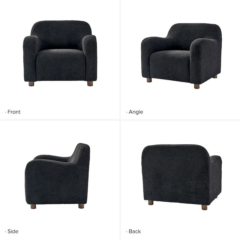 Fauteuil d'appoint rembourré Bouclé avec pieds en noyer massif