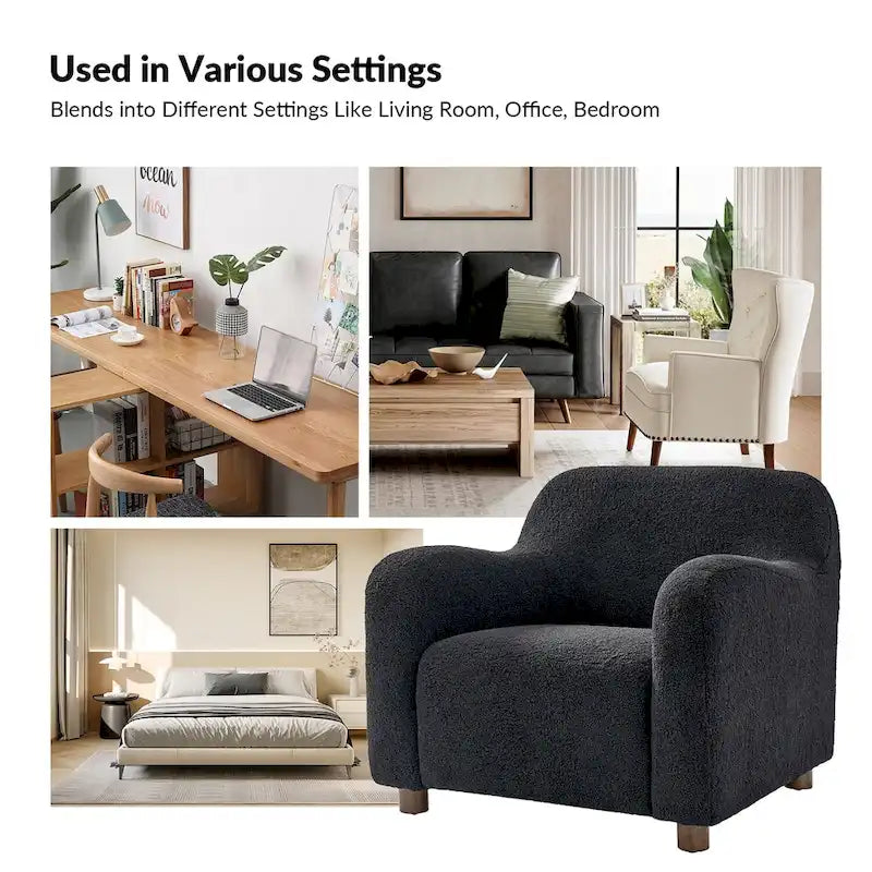 Fauteuil d'appoint rembourré Bouclé avec pieds en noyer massif