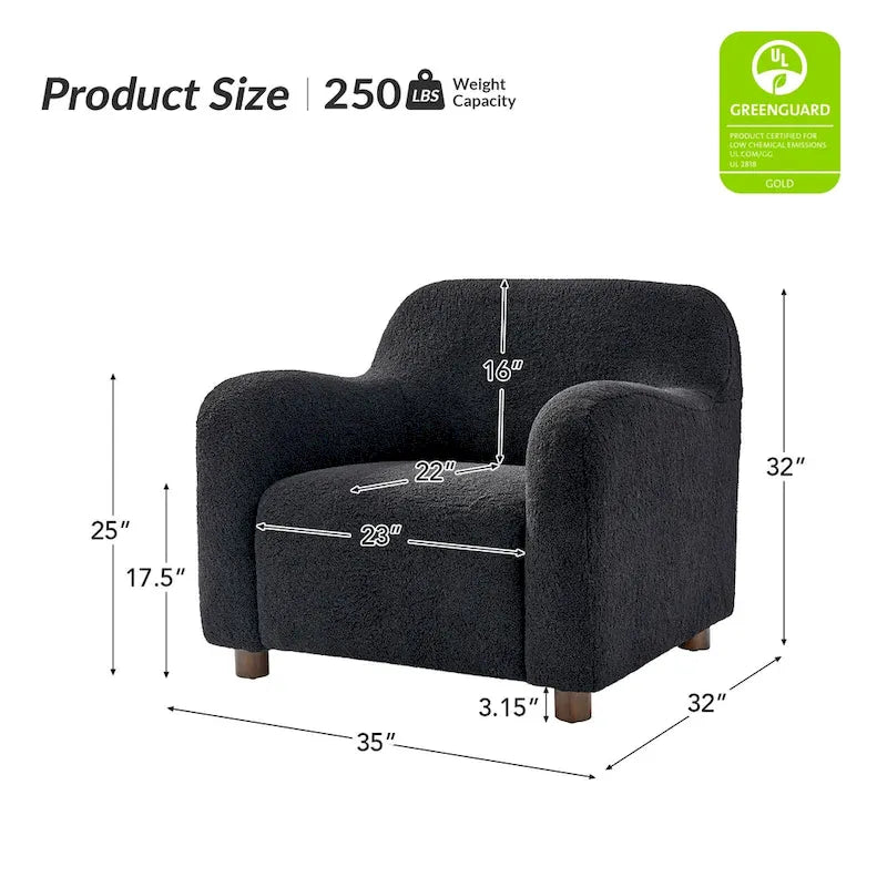 Fauteuil d'appoint rembourré Bouclé avec pieds en noyer massif
