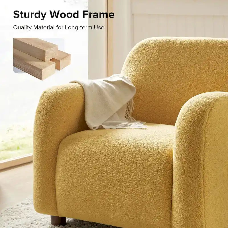 Fauteuil d'appoint rembourré Bouclé avec pieds en noyer massif