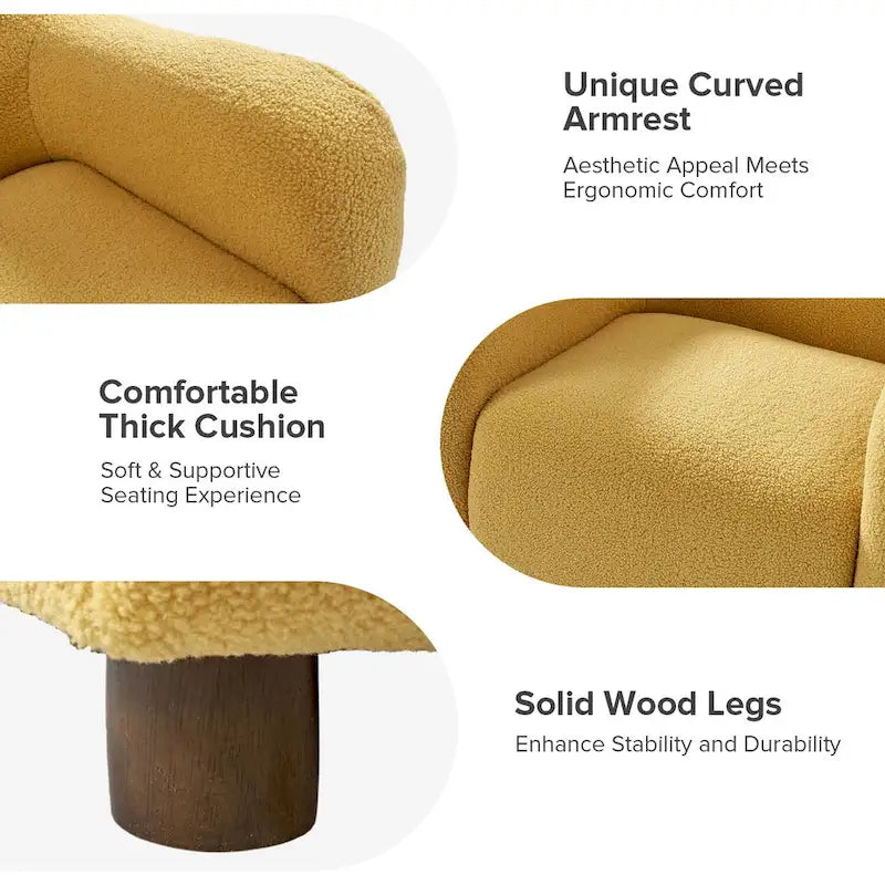 Fauteuil d'appoint rembourré Bouclé avec pieds en noyer massif