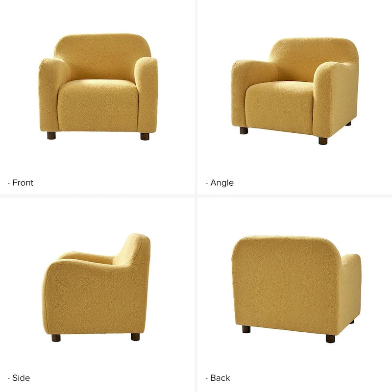 Fauteuil d'appoint rembourré Bouclé avec pieds en noyer massif
