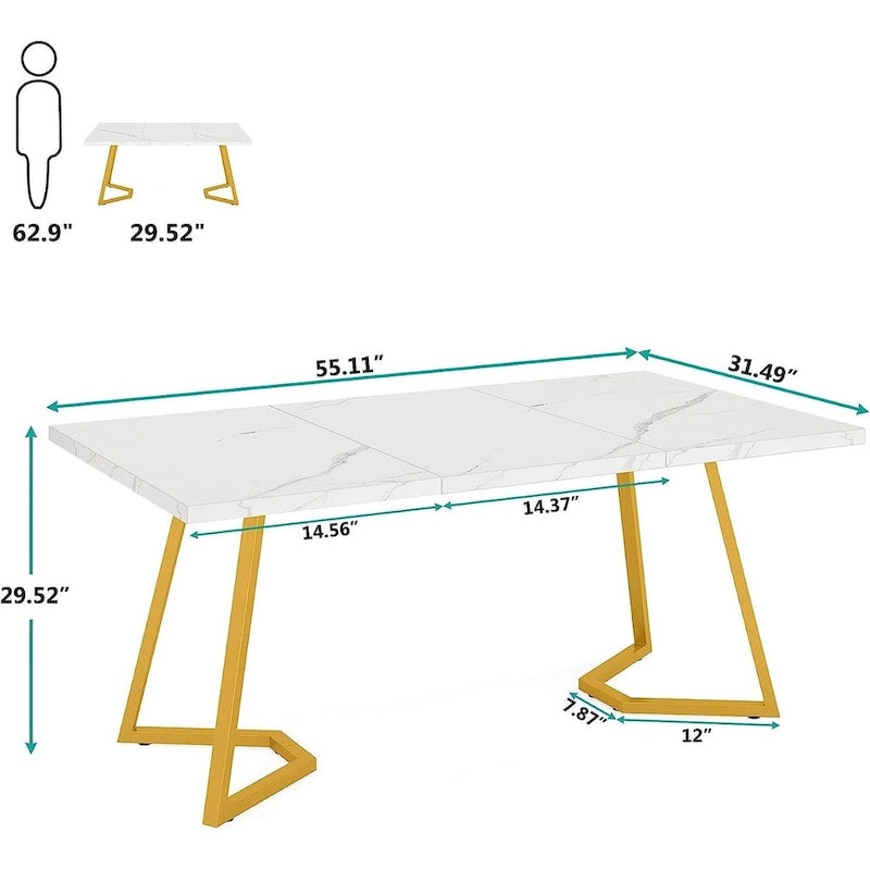 Bureau moderne en marbre blanc avec pieds en métal doré