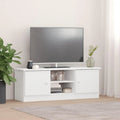 Meuble TV en bois de pin massif blanc avec étagères ouvertes et portes de rangement