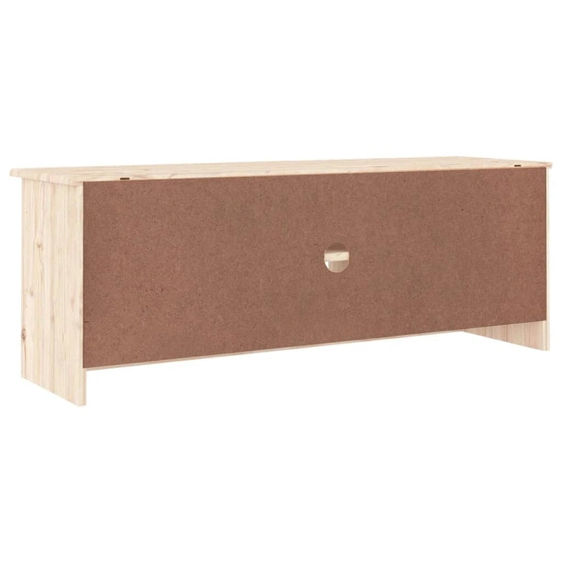Meuble TV en bois de pin massif blanc avec étagères ouvertes et portes de rangement