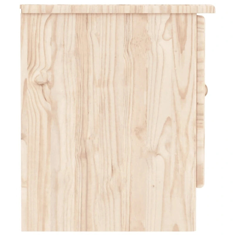 Meuble TV en bois de pin massif blanc avec étagères ouvertes et portes de rangement