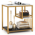 Table d'appoint à 3 niveaux effet marbre avec cadre en métal doré et étagères de rangement