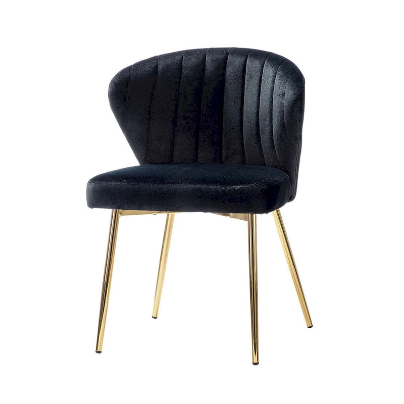 Chaise de salle à manger en velours avec pieds en métal doré, dossier incurvé et rembourré en mousse