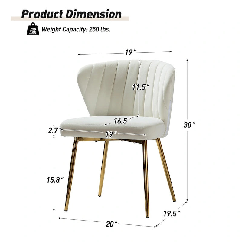 Chaise de salle à manger en velours avec pieds en métal doré, dossier incurvé et rembourré en mousse