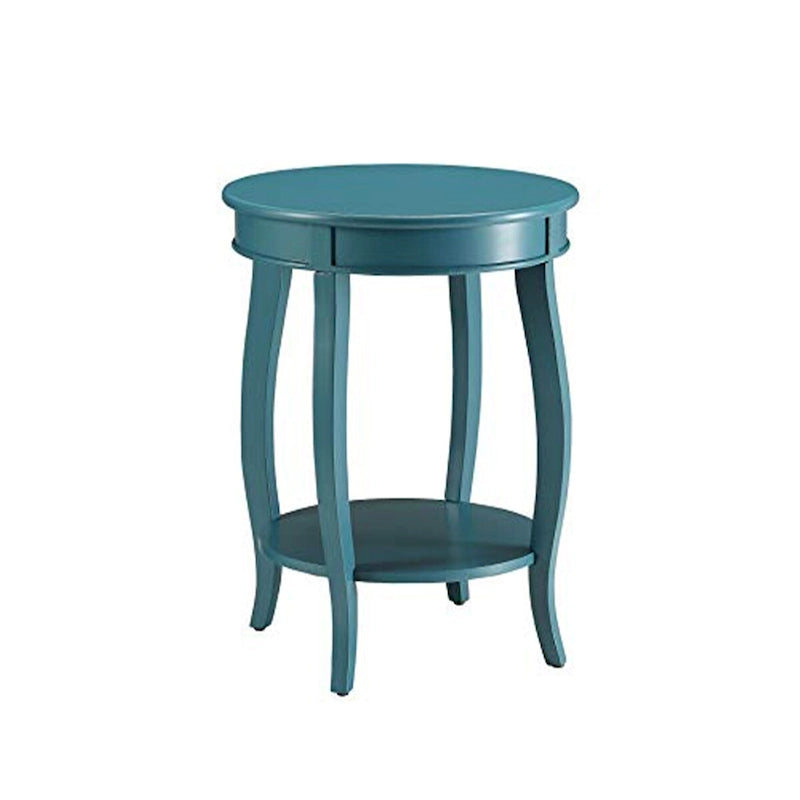 Table d'appoint ronde bleu sarcelle avec étagère inférieure et pieds cabriolés