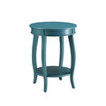 Table d'appoint ronde bleu sarcelle avec étagère inférieure et pieds cabriolés