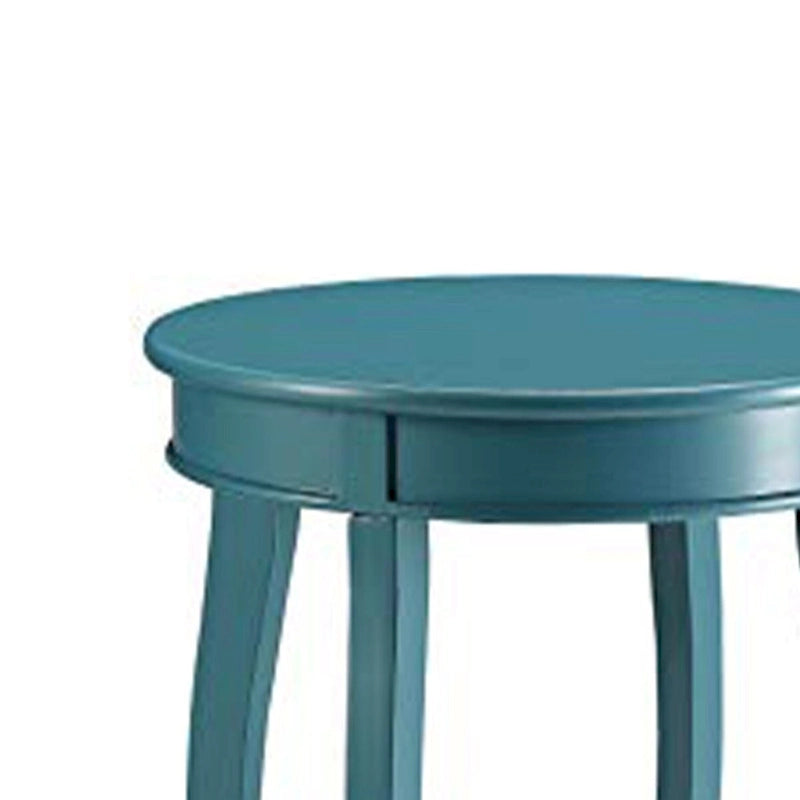 Table d'appoint ronde bleu sarcelle avec étagère inférieure et pieds cabriolés